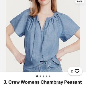 J. Crew Light Blue Chambray Peasant Top